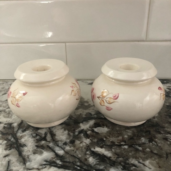 Vintage Hand Painted Ceramic Taper Candleholders Pink Roses by Lasting Products - Picture 8 of 9